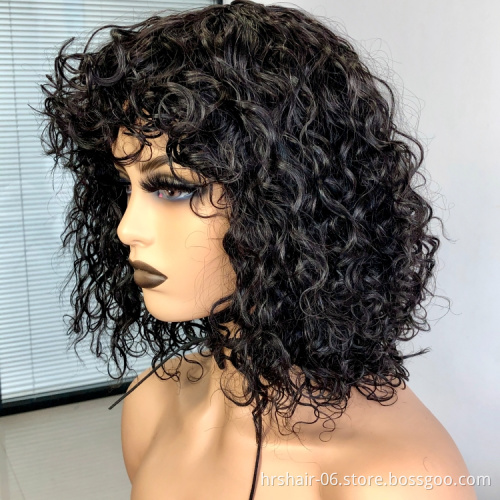 September Promotion 180% density finger wave machine bob wig Wholesale price 100% human hair Brazilian wig for black woman
